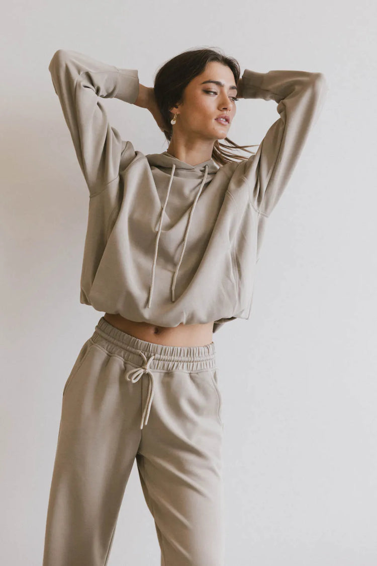 Knit hoodie in taupe