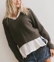 Ribbed hem sweater n olive