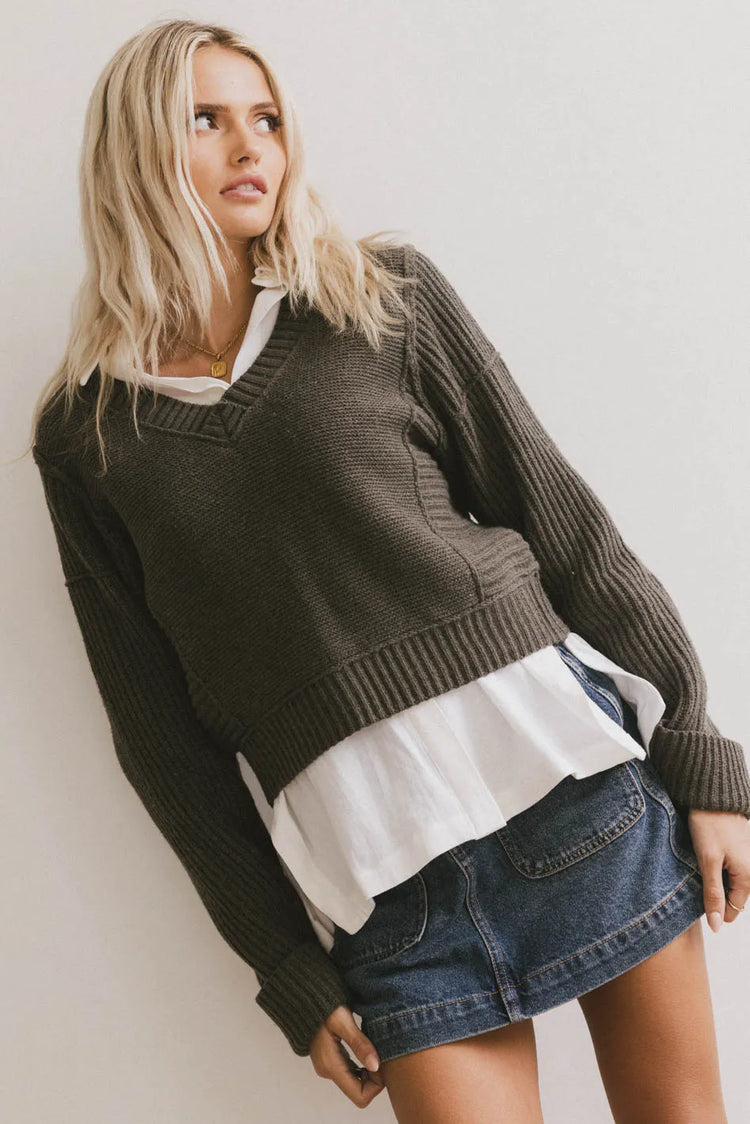 Ribbed hem sweater n olive