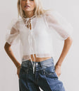 Zuri Sheer Tie Blouse in White - FINAL SALE