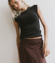 ribbed cap sleeve top in black