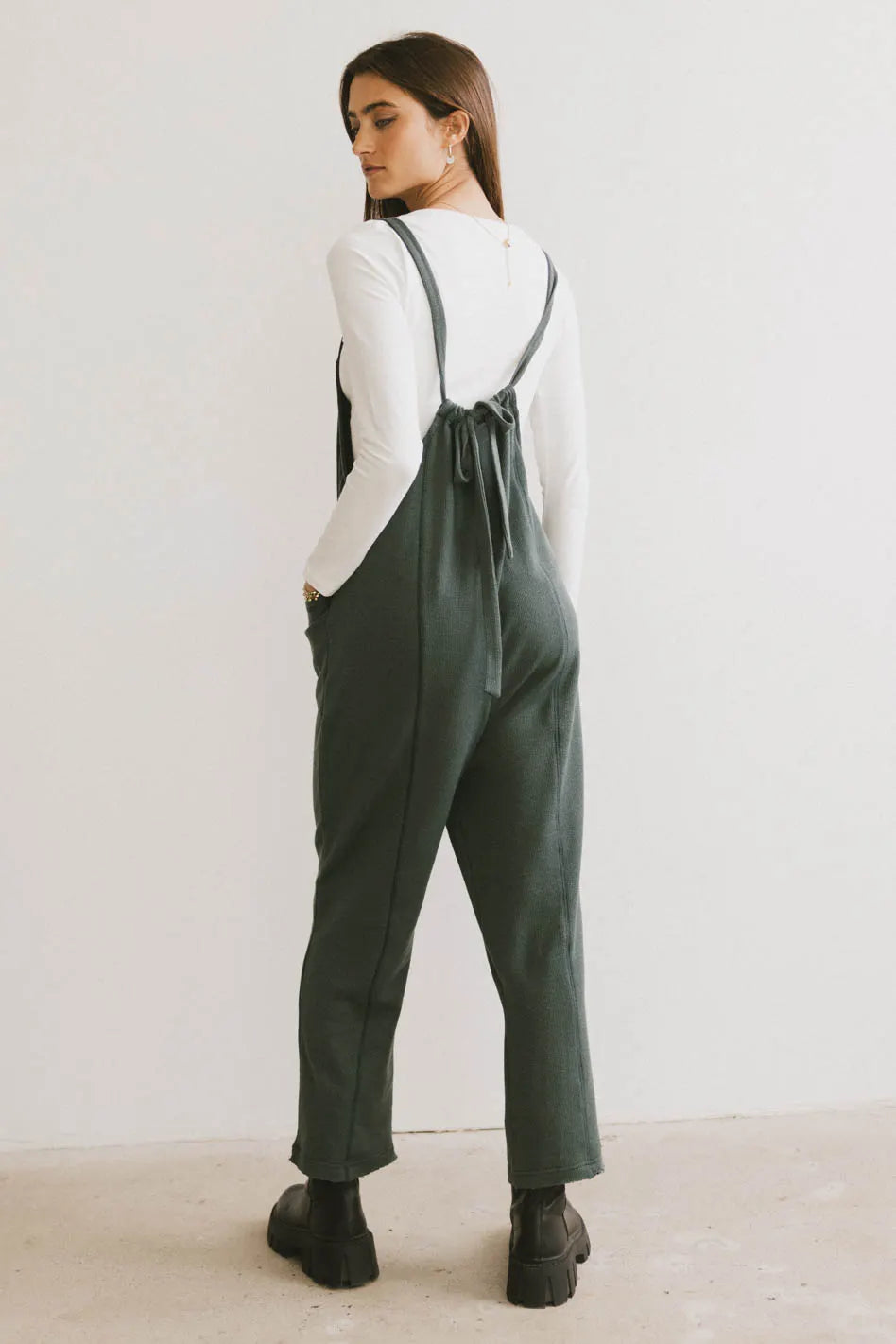 Adjustable overall in hunter green