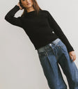 Knit striped top in black