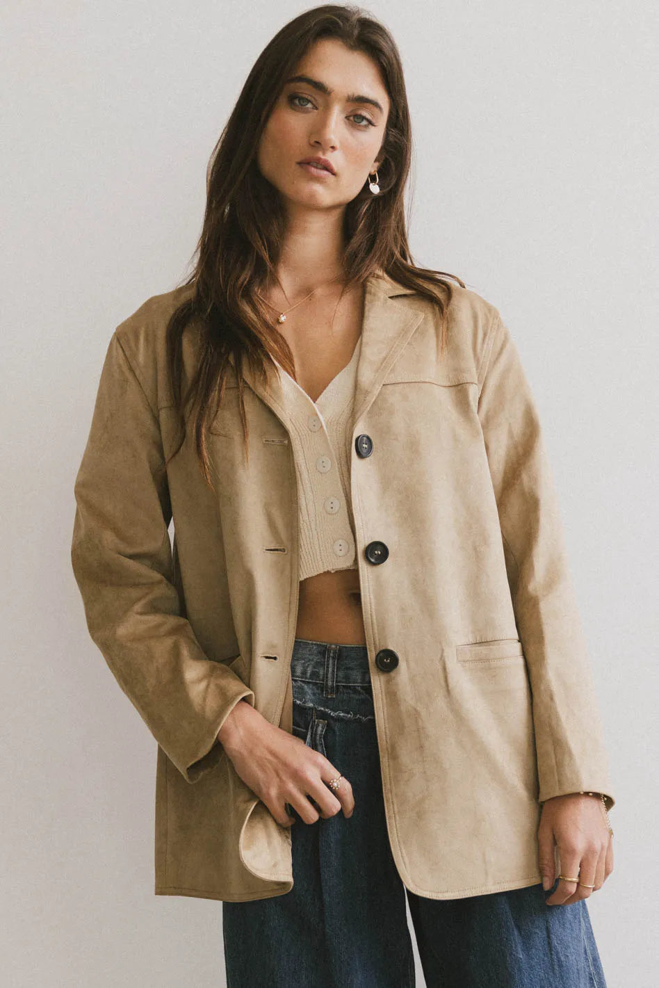 Button up blazed in tan