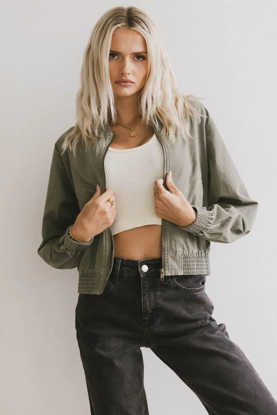 Zip up jacket in olive
