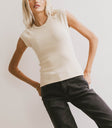 cap sleeve ribbed top in beige