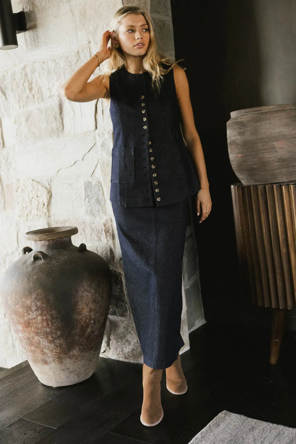 Denim vest in dark wash