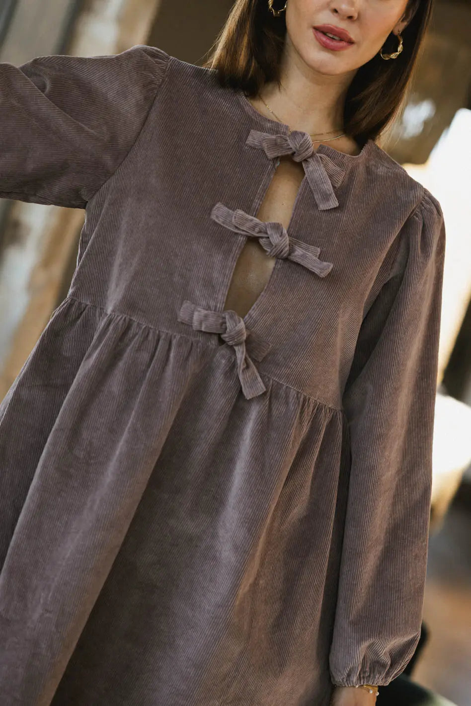 Front ties mini dress in mauve