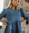 puff sleeve denim dress