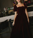 Square neck dress in burgundy