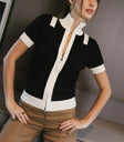 Zip up sweater top in black