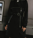 Adjustable waist belt trench in black