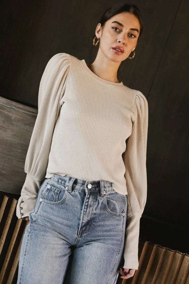 Knit waffle top in cream