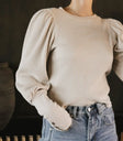 Round neck waffle top in cream