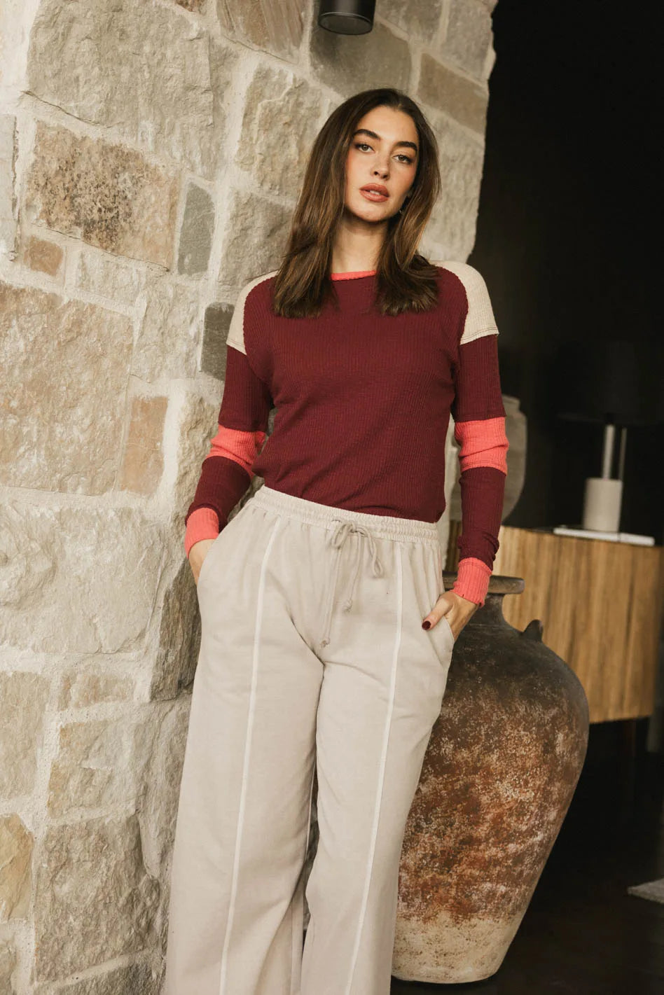 Long sleeves top in burgundy