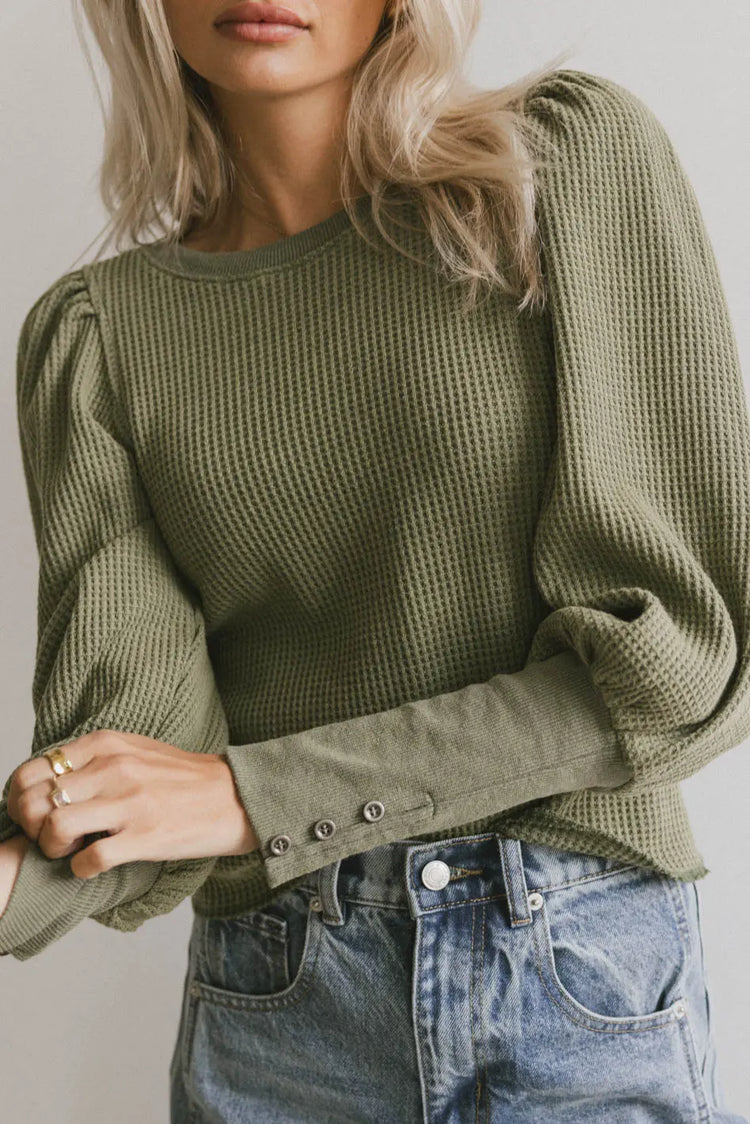 Bottoms cuff sleeves top in olive