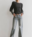 Round neck waffle top in black