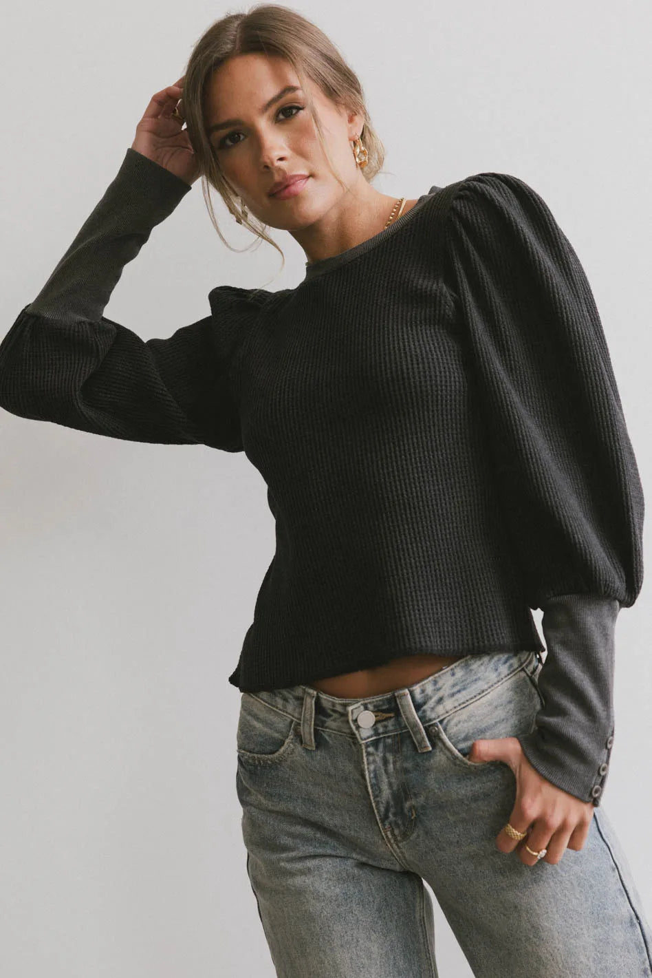 Waffle top in black