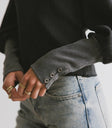 Buttons cuff sleeves top in black