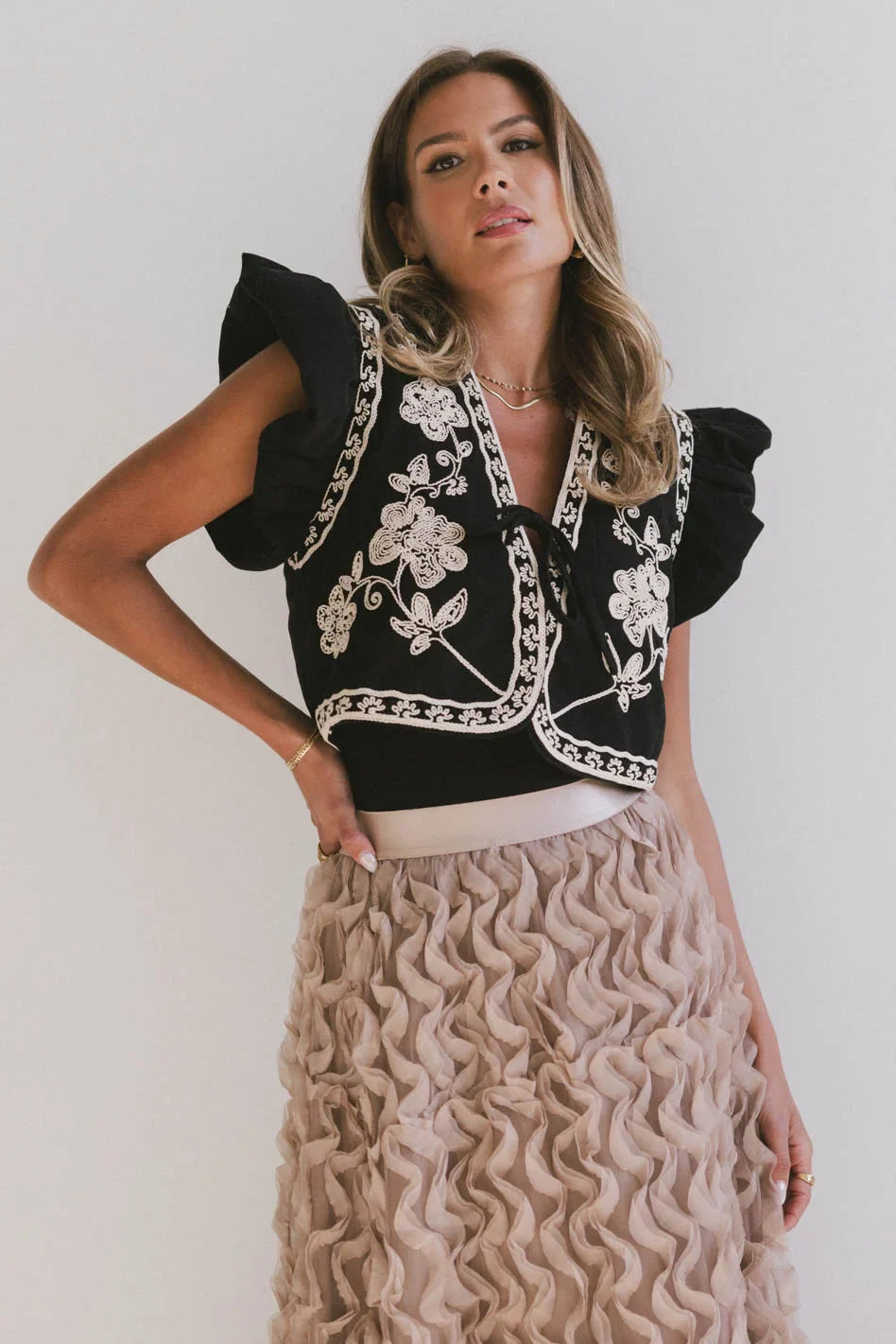 Embroidered top in black