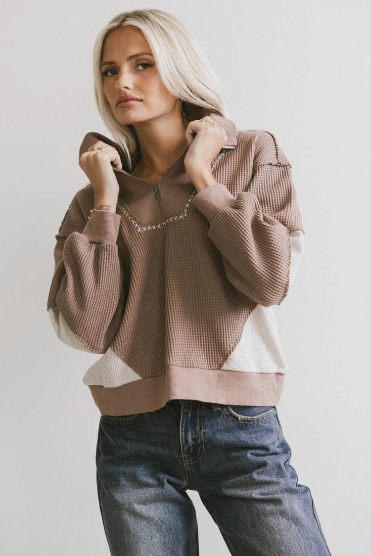 Half zip top in brown