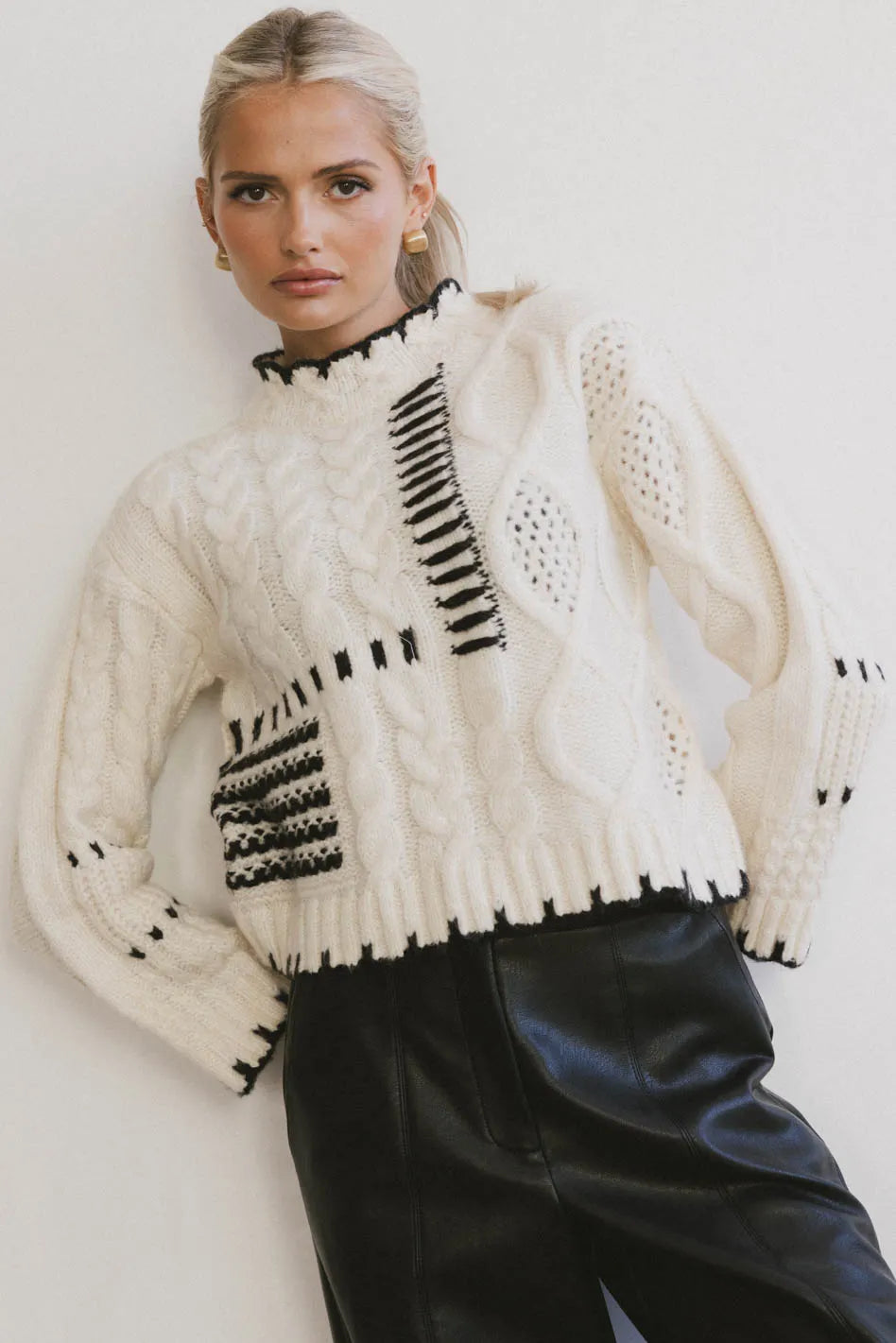 Mock neck sweater in ivory