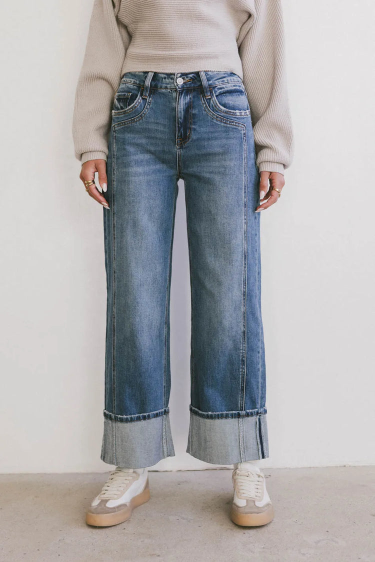 Wide leg denim in medium wash