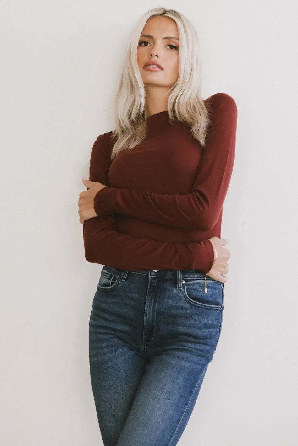 Knit top in burgundy