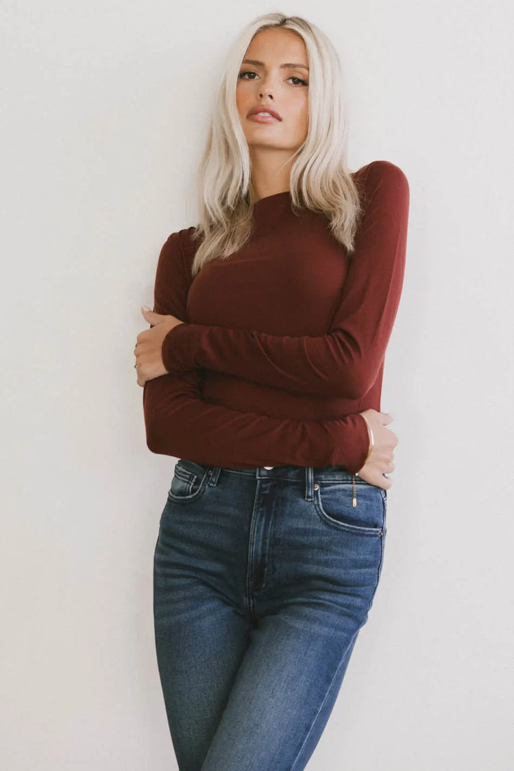 Knit top in burgundy