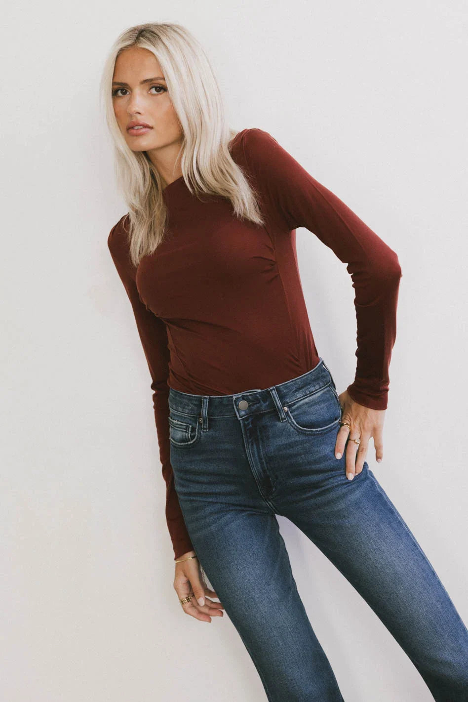 Knit top in burgundy