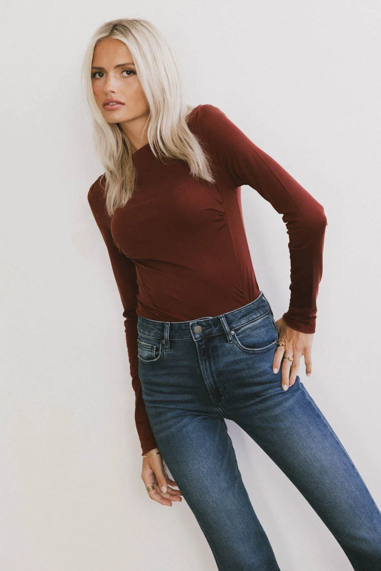 Knit top in burgundy
