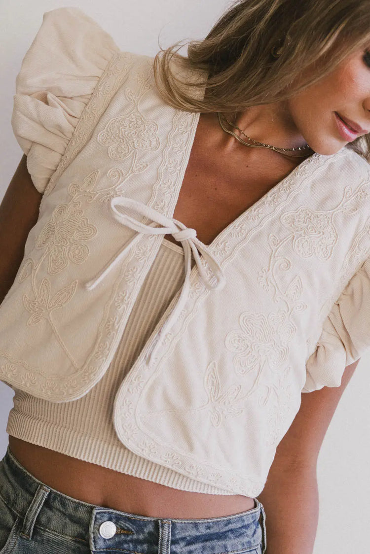 Embroidered top in cream