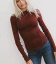 Ruched front top in burgundy