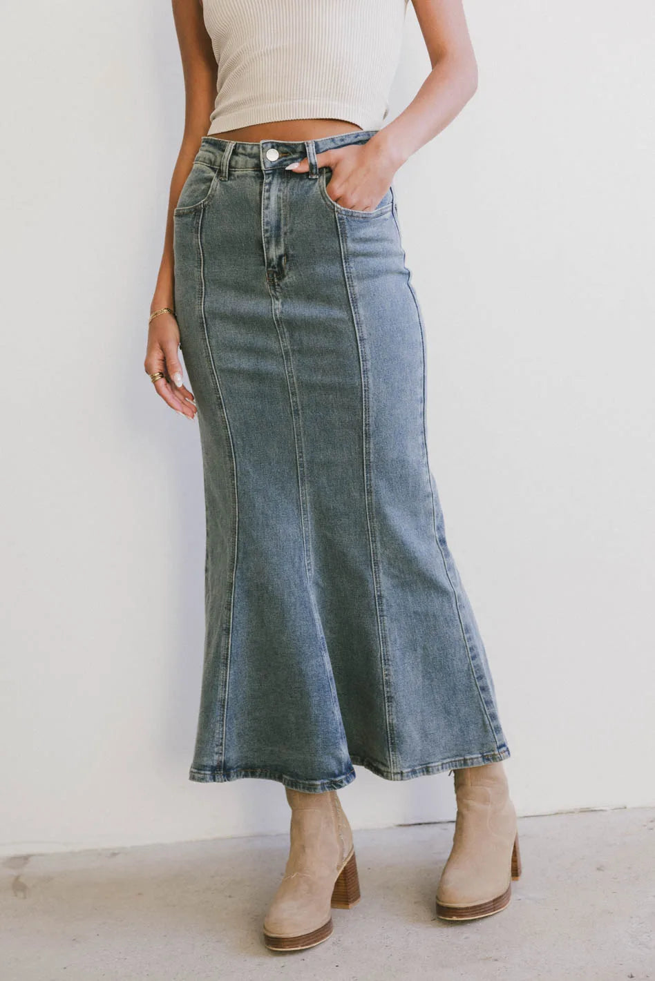 High rise denim skirt