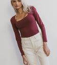 Knit top in burgundy