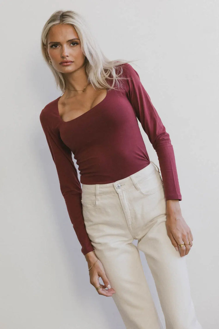 Knit top in burgundy