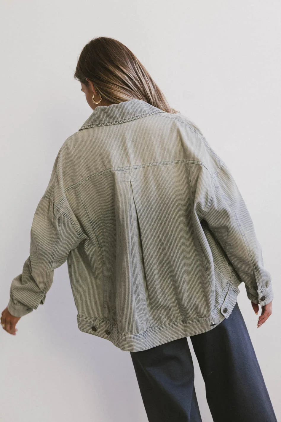 Long sleeves denim striped jacket