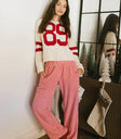 small white and red checked pants