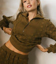 Quilted half zip top in mustard