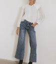 Wide leg denim in medium wash