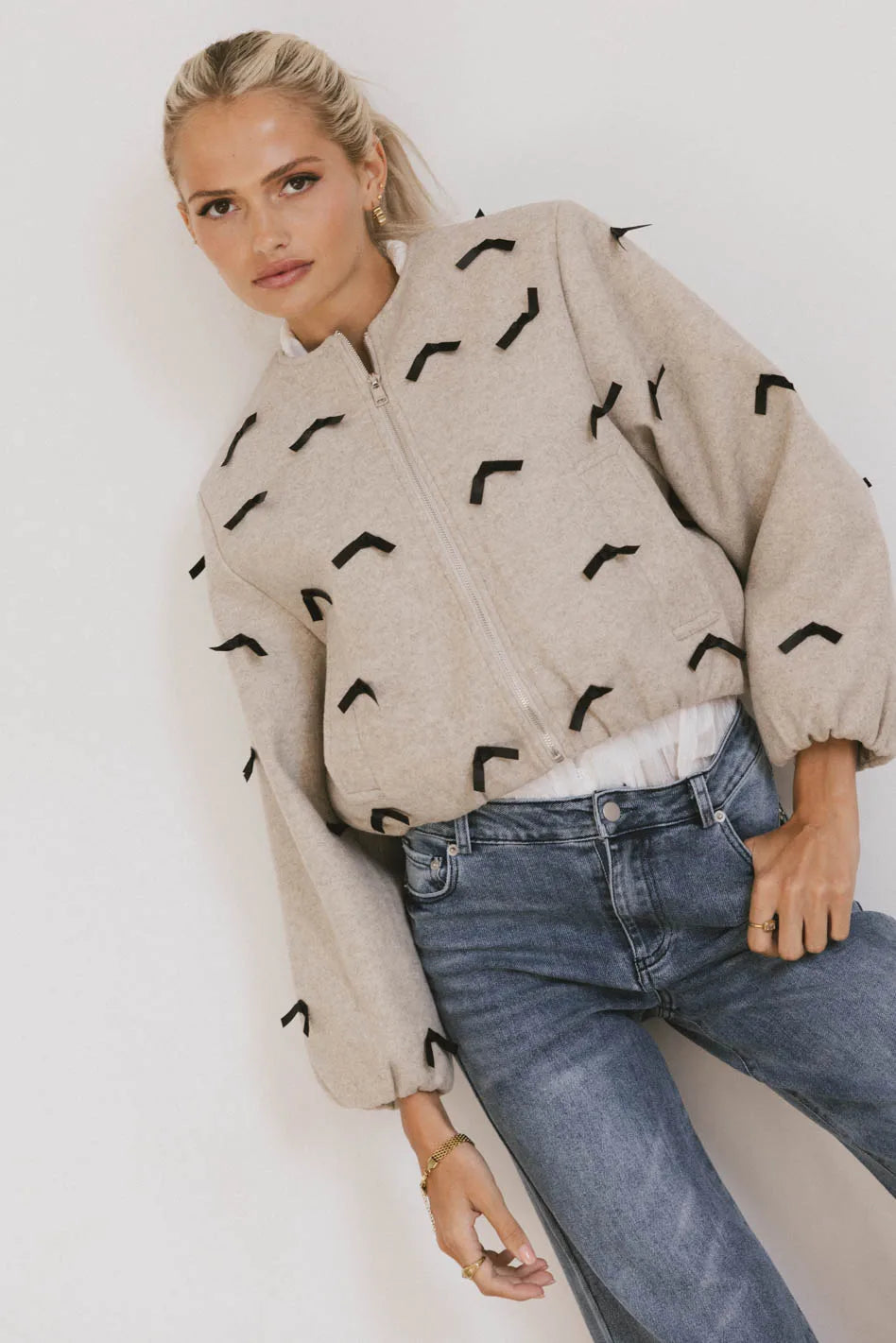 Zip up bomber jacket in oatmeal