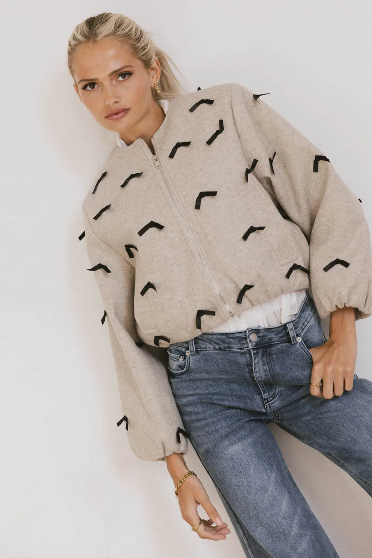 Zip up bomber jacket in oatmeal