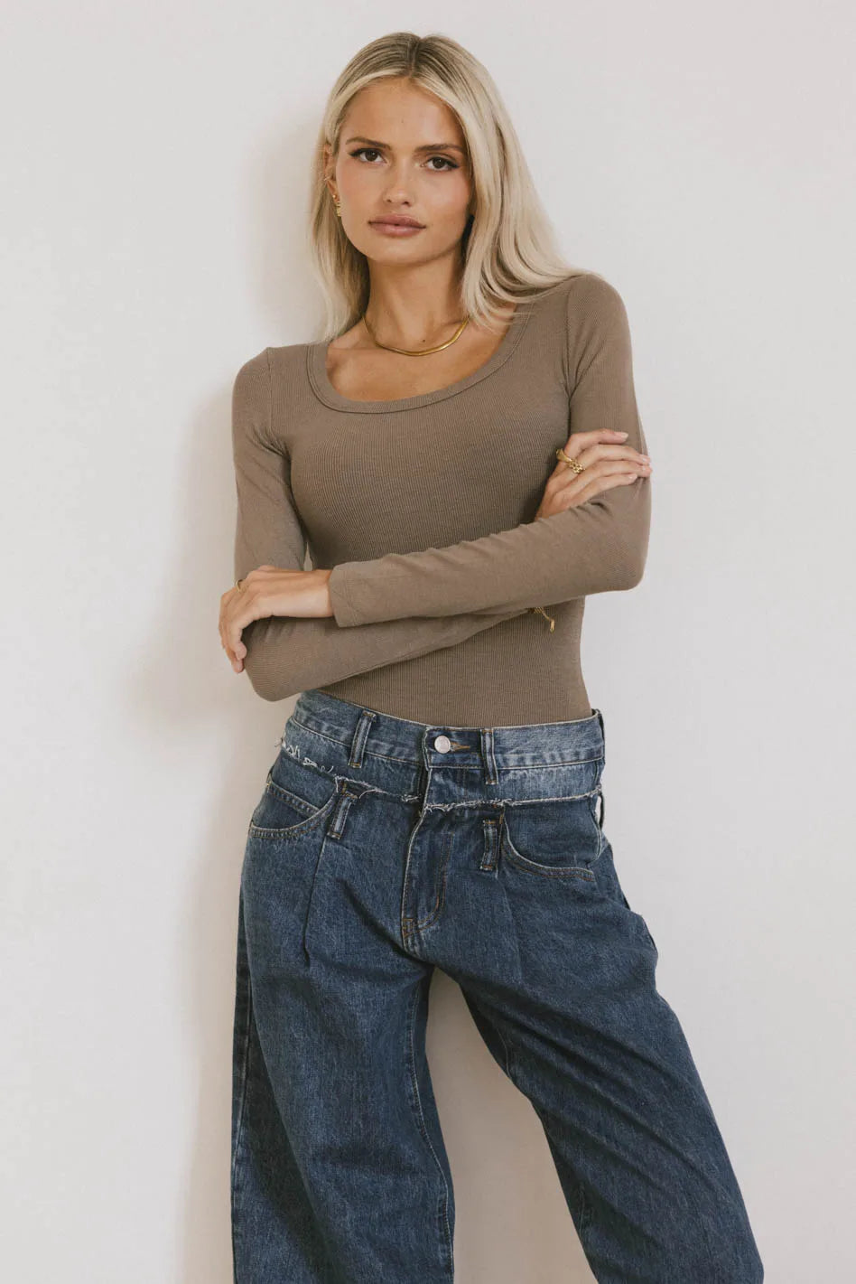 Knit top in taupe