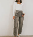barrel jeans with white top