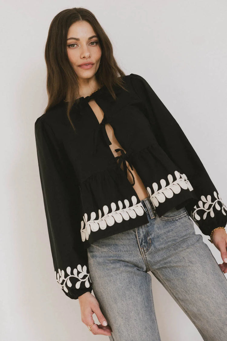 Front bows blouse in black