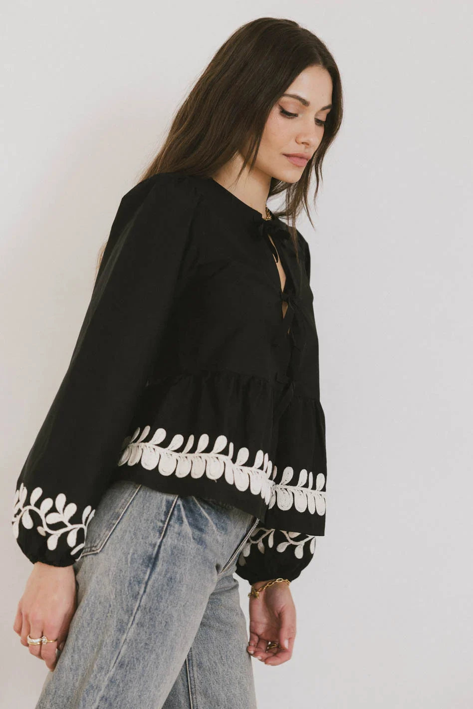 Embroidered blouse in black