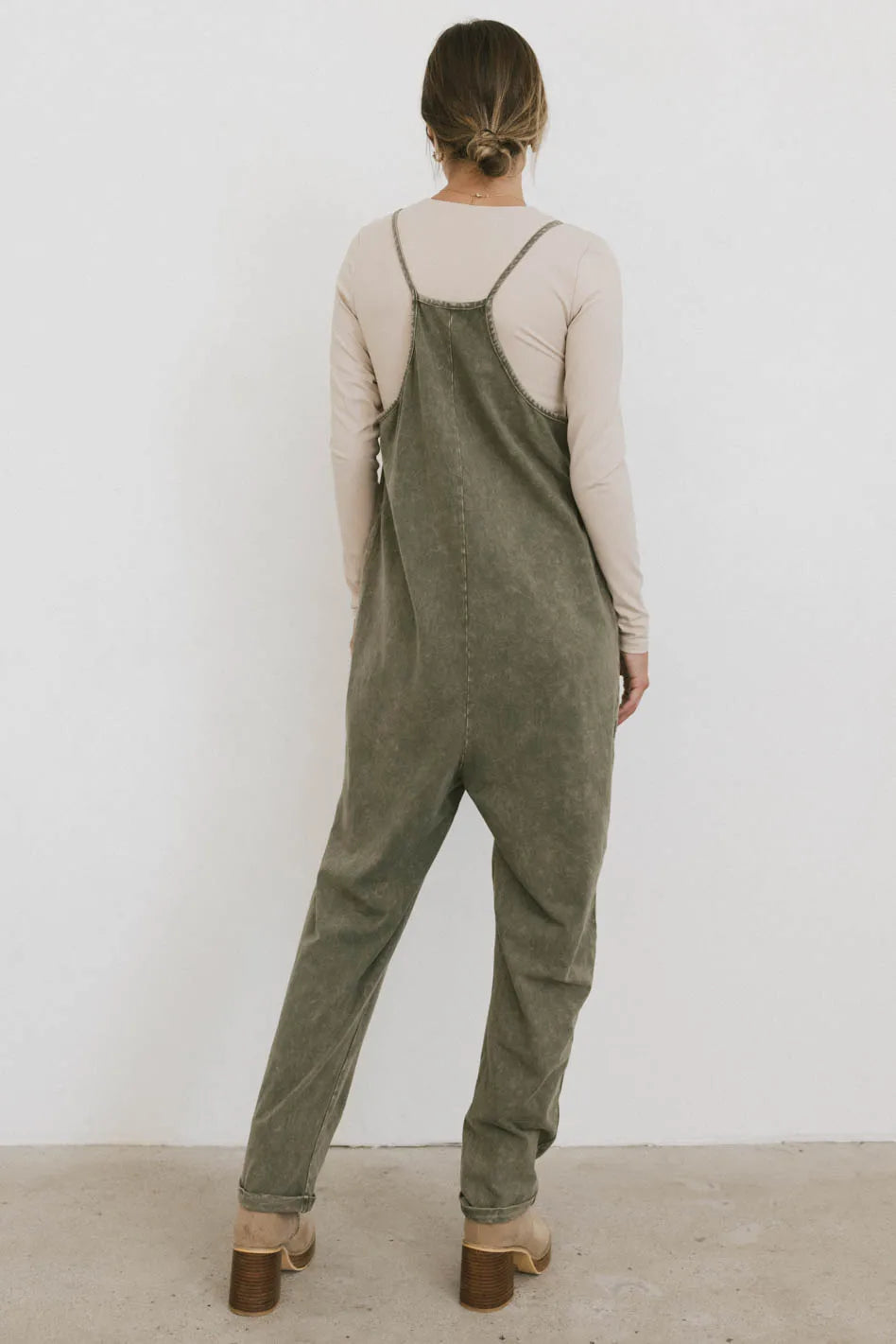 Plain color overall in olive
