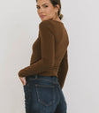 Long sleeves basic sweater in brown