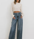 Wide leg denim in medium wash