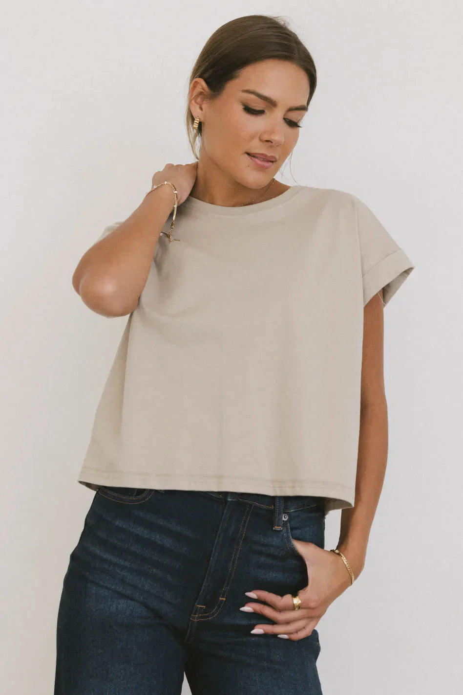 Round neck top in bone